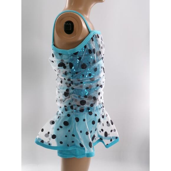 Dance Costume Small Child Blue Curtain Call E425 Jazz Tap Clogging Polka Dots - Picture 3 of 4